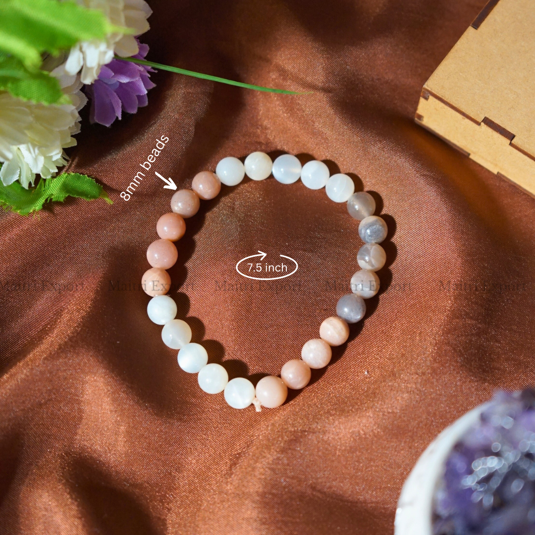 Multi Moonstone 8mm Natural Crystal Healing Bracelet-Maitri Export | Crystals Store