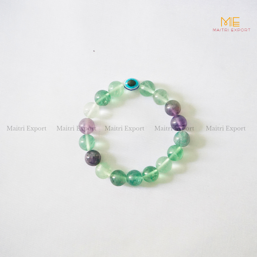 10mm Round beads Healing Crystals with Evil Eye Bracelet-Multi fluorite-Maitri Export | Crystals Store