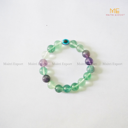 10mm Round beads Healing Crystals with Evil Eye Bracelet-Multi fluorite-Maitri Export | Crystals Store