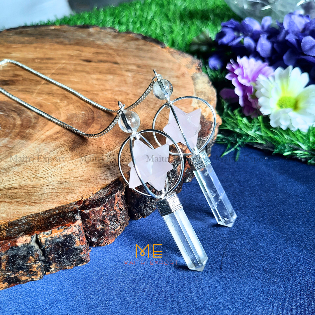 Natural Healing Crystal Stone Merkaba Star with Clear Quartz Pencil Pendulum-Maitri Export | Crystals Store