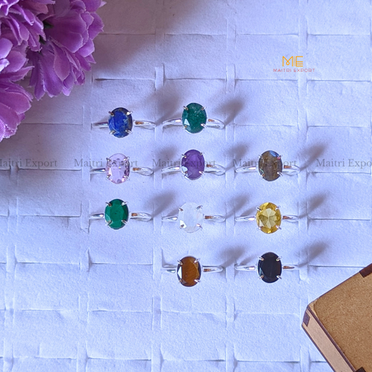Natural Healing Crystal Stone Oval Faceted Gem quality Ring ( Rhodium polish, Anti tarnish )-Maitri Export | Crystals Store