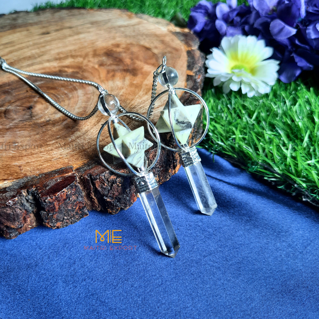 Natural Healing Crystal Stone Merkaba Star with Clear Quartz Pencil Pendulum-Maitri Export | Crystals Store