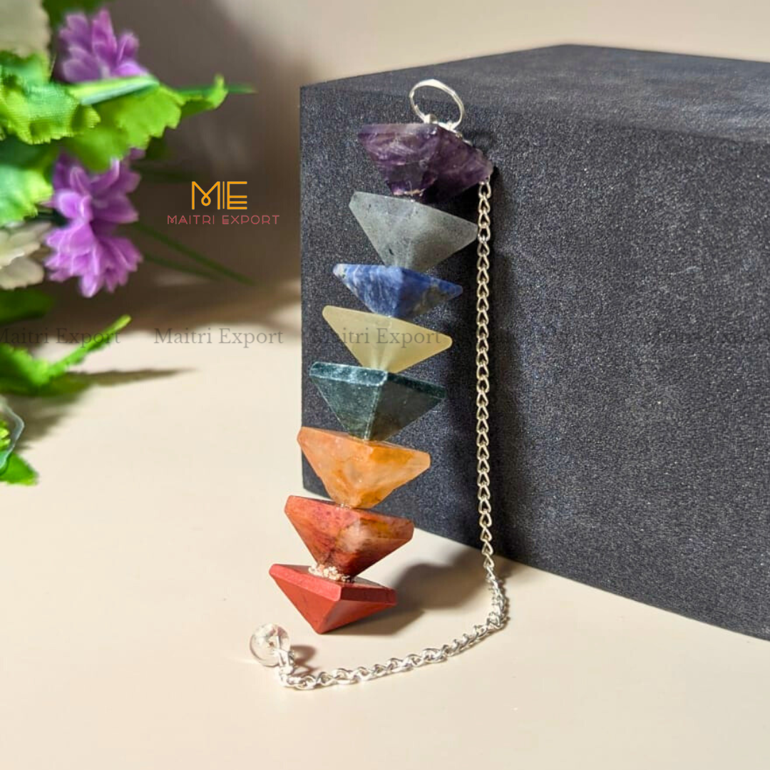 Seven Chakra Pyramid shaped Pendulum-Maitri Export | Crystals Store