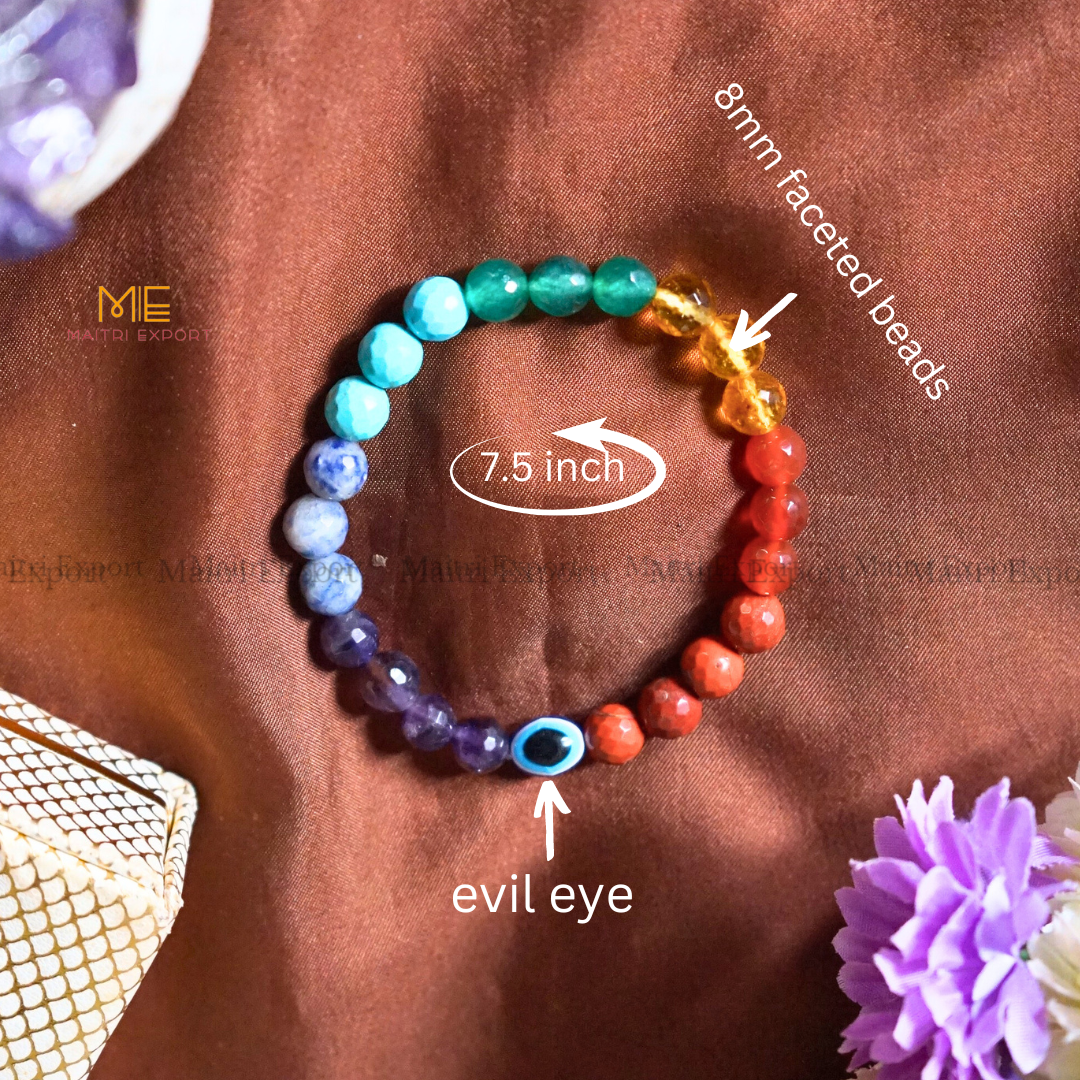 8mm faceted crystal beaded bracelet with evil eye-Maitri Export | Crystals Store