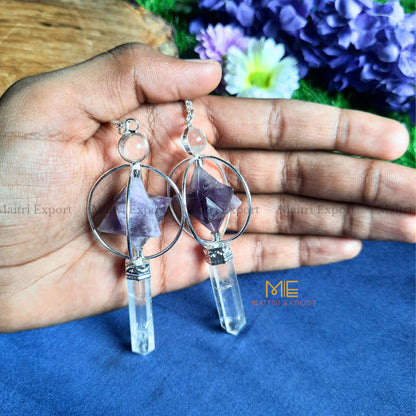Natural Healing Crystal Stone Merkaba Star with Clear Quartz Pencil Pendulum-Amethyst-Maitri Export | Crystals Store
