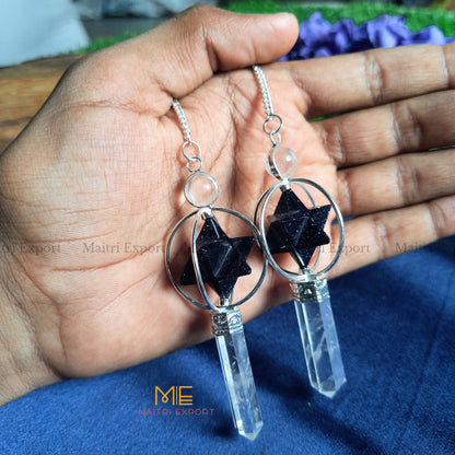 Natural Healing Crystal Stone Merkaba Star with Clear Quartz Pencil Pendulum-Blue Goldstone-Maitri Export | Crystals Store