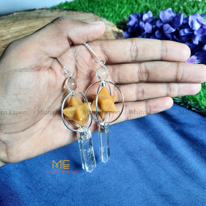 Natural Healing Crystal Stone Merkaba Star with Clear Quartz Pencil Pendulum-Golden Agate-Maitri Export | Crystals Store