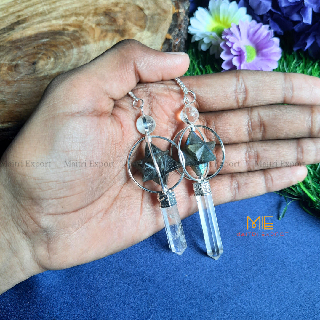 Natural Healing Crystal Stone Merkaba Star with Clear Quartz Pencil Pendulum-Labradorite-Maitri Export | Crystals Store