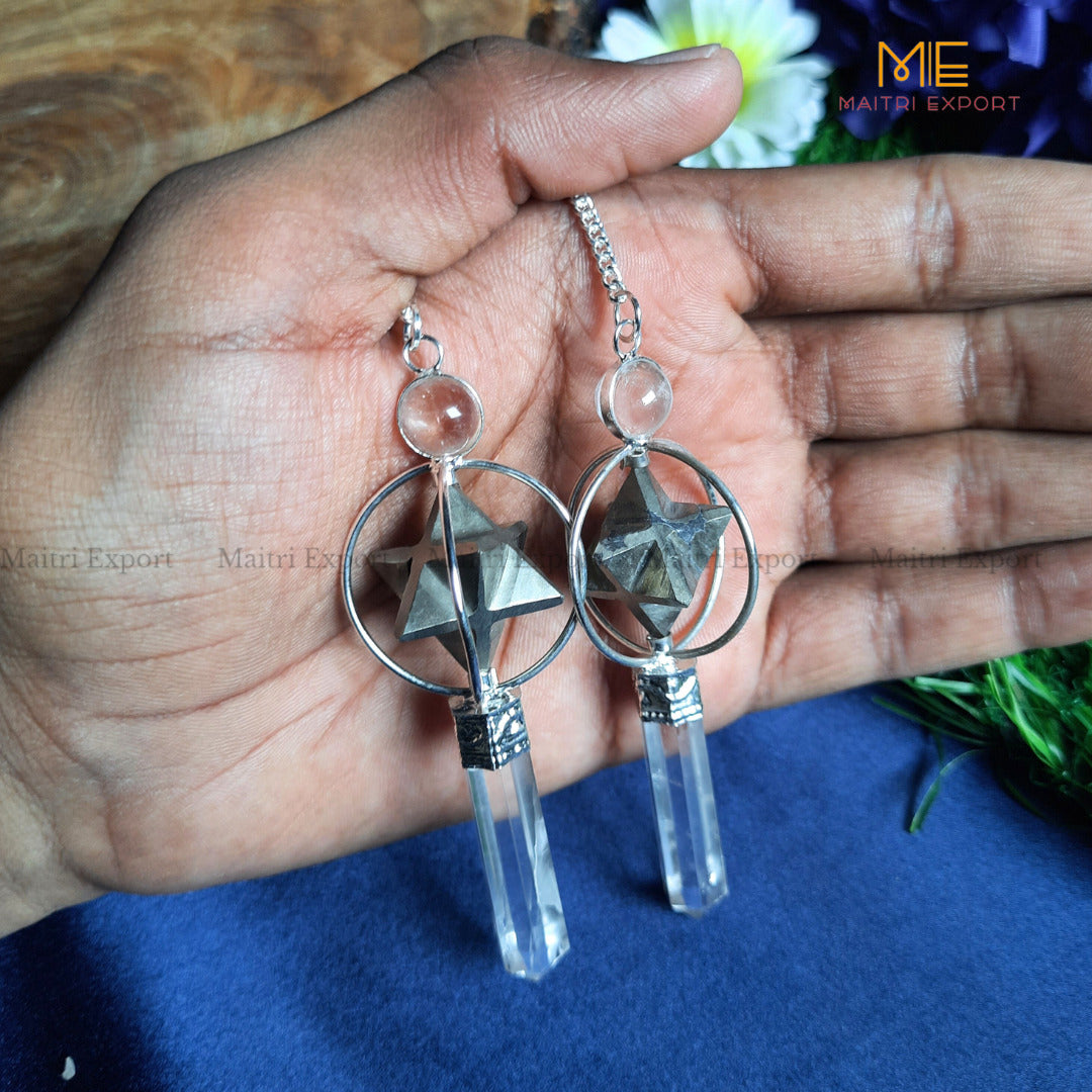 Natural Healing Crystal Stone Merkaba Star with Clear Quartz Pencil Pendulum-Pyrite-Maitri Export | Crystals Store