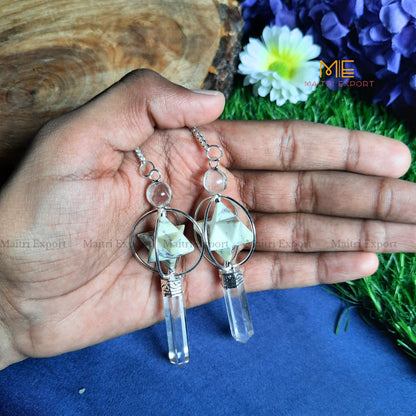Natural Healing Crystal Stone Merkaba Star with Clear Quartz Pencil Pendulum-Serpentine-Maitri Export | Crystals Store