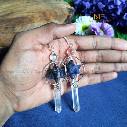Natural Healing Crystal Stone Merkaba Star with Clear Quartz Pencil Pendulum-Sodalite-Maitri Export | Crystals Store