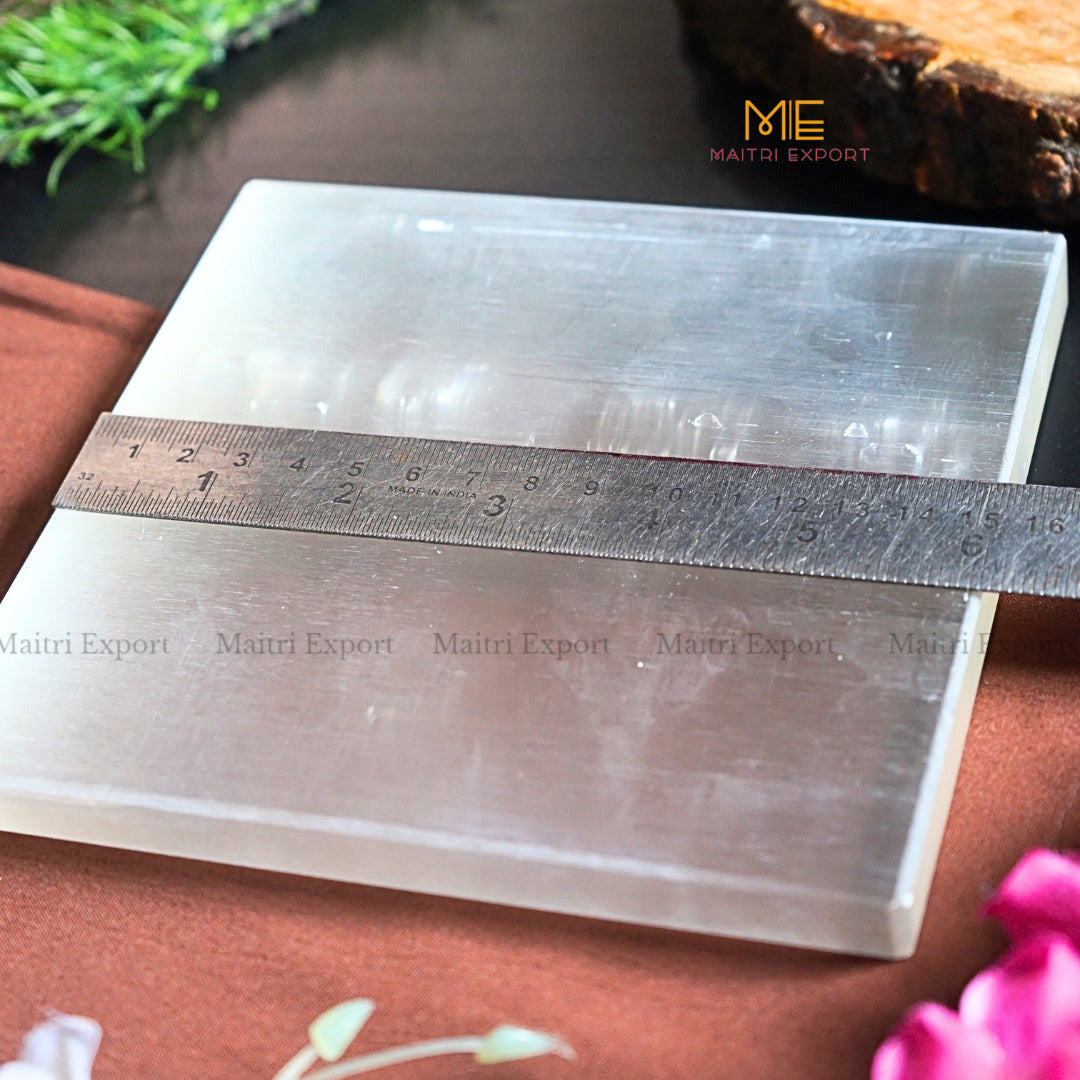 Natural selenite stone different shapes plain plate-Square-6 Inch-Maitri Export | Crystals Store