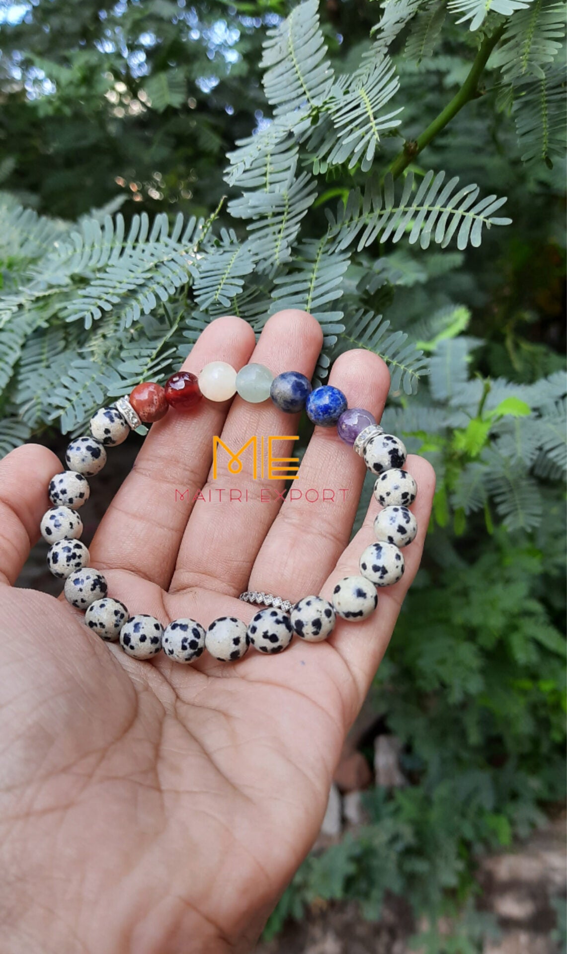 Natural different Crystals with 7 chakra beads charm bracelets (8mm)-Dalmation-Maitri Export | Crystals Store