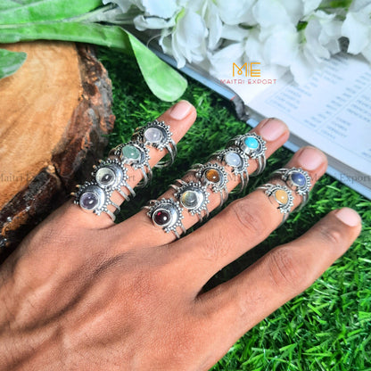 Natural Healing Crystal Gem Quality Stone Moon Shaped Adjustable Rings-Maitri Export | Crystals Store