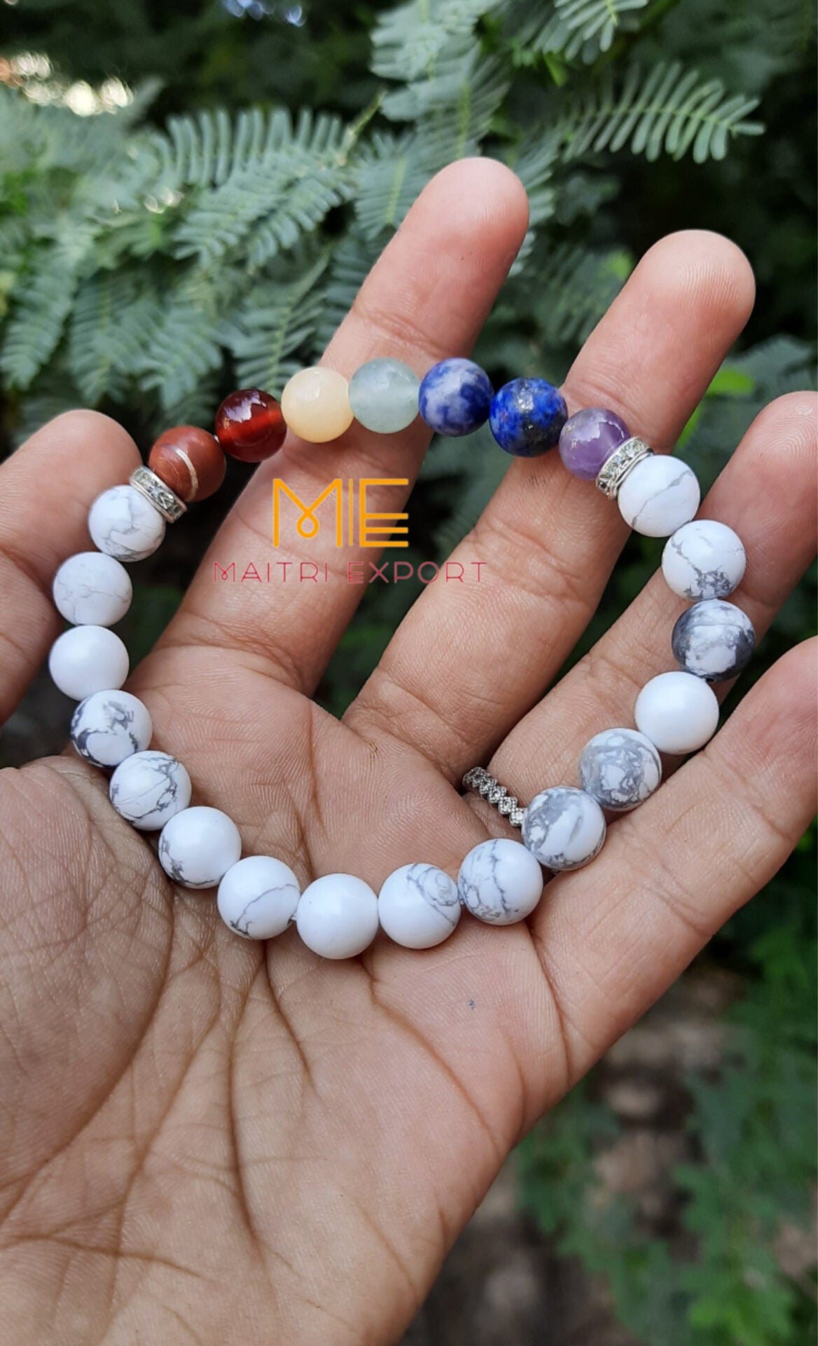 Natural different Crystals with 7 chakra beads charm bracelets (8mm)-Howlite-Maitri Export | Crystals Store