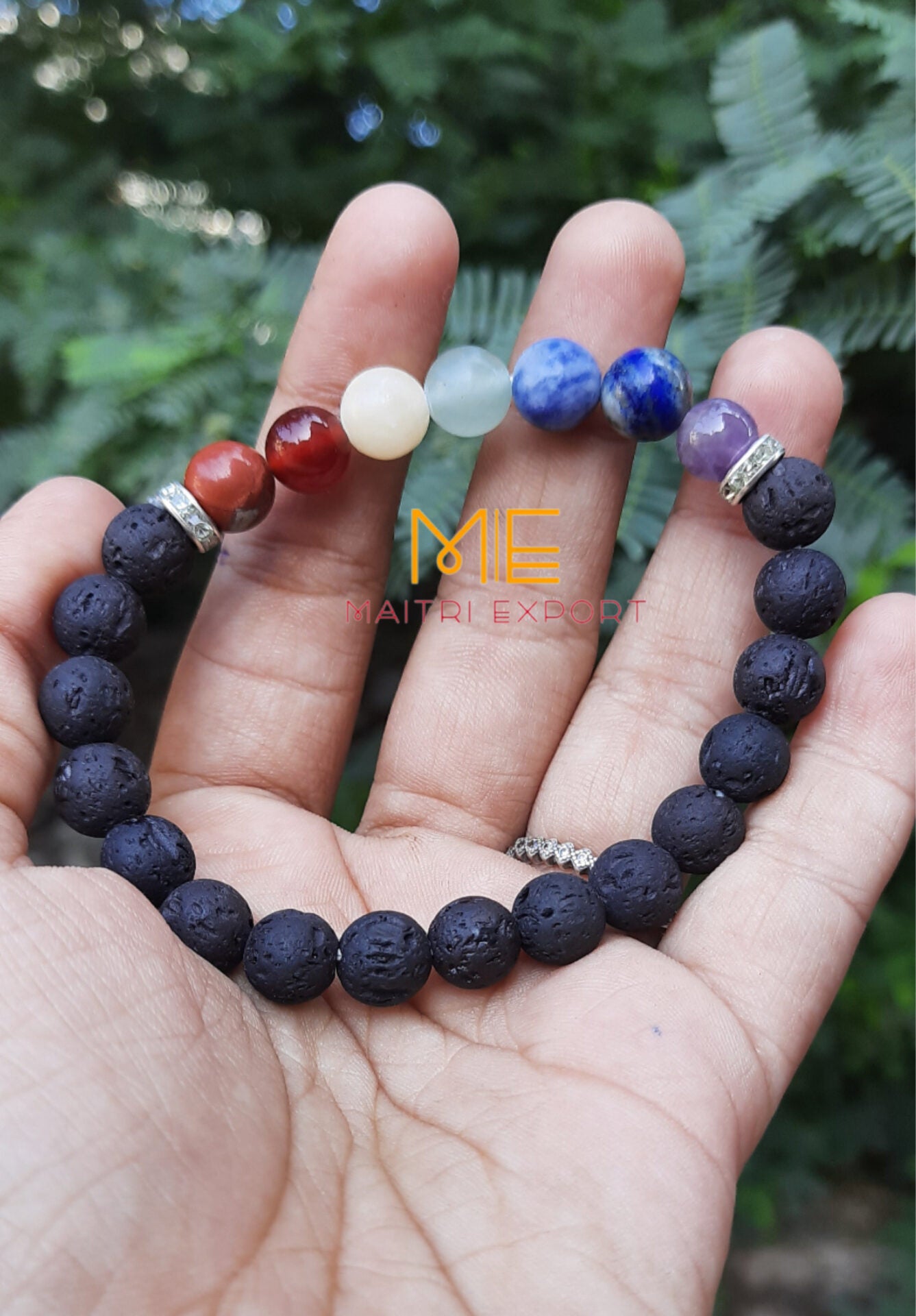 Natural different Crystals with 7 chakra beads charm bracelets (8mm)-Lava-Maitri Export | Crystals Store