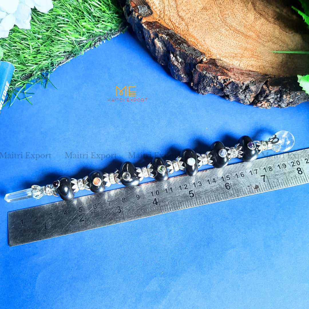 Natural stone tumble shaped stick wands-Black agate-Maitri Export | Crystals Store