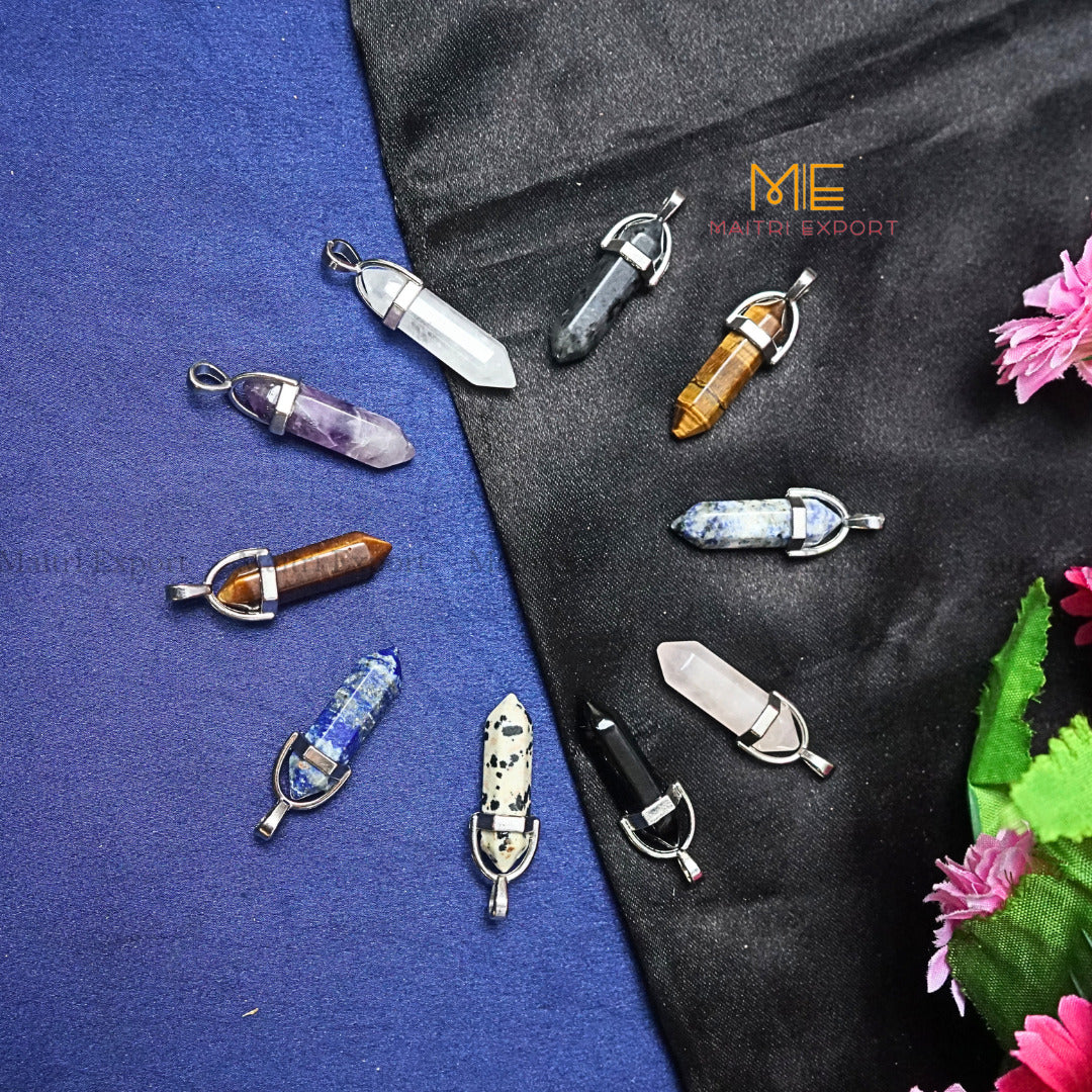 Natural Crystal Stones double point Silver Cap pendant-Maitri Export | Crystals Store