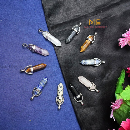 Natural Crystal Stones double point Silver Cap pendant-Maitri Export | Crystals Store