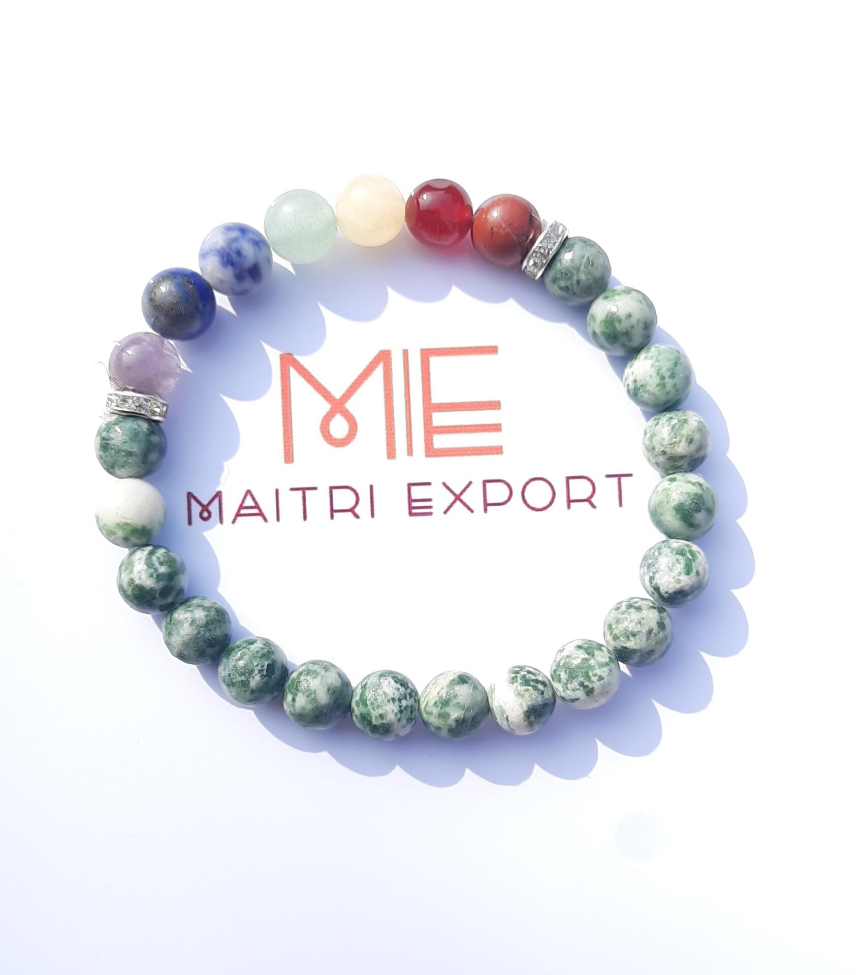 Natural different Crystals with 7 chakra beads charm bracelets (8mm)-Tree agate-Maitri Export | Crystals Store