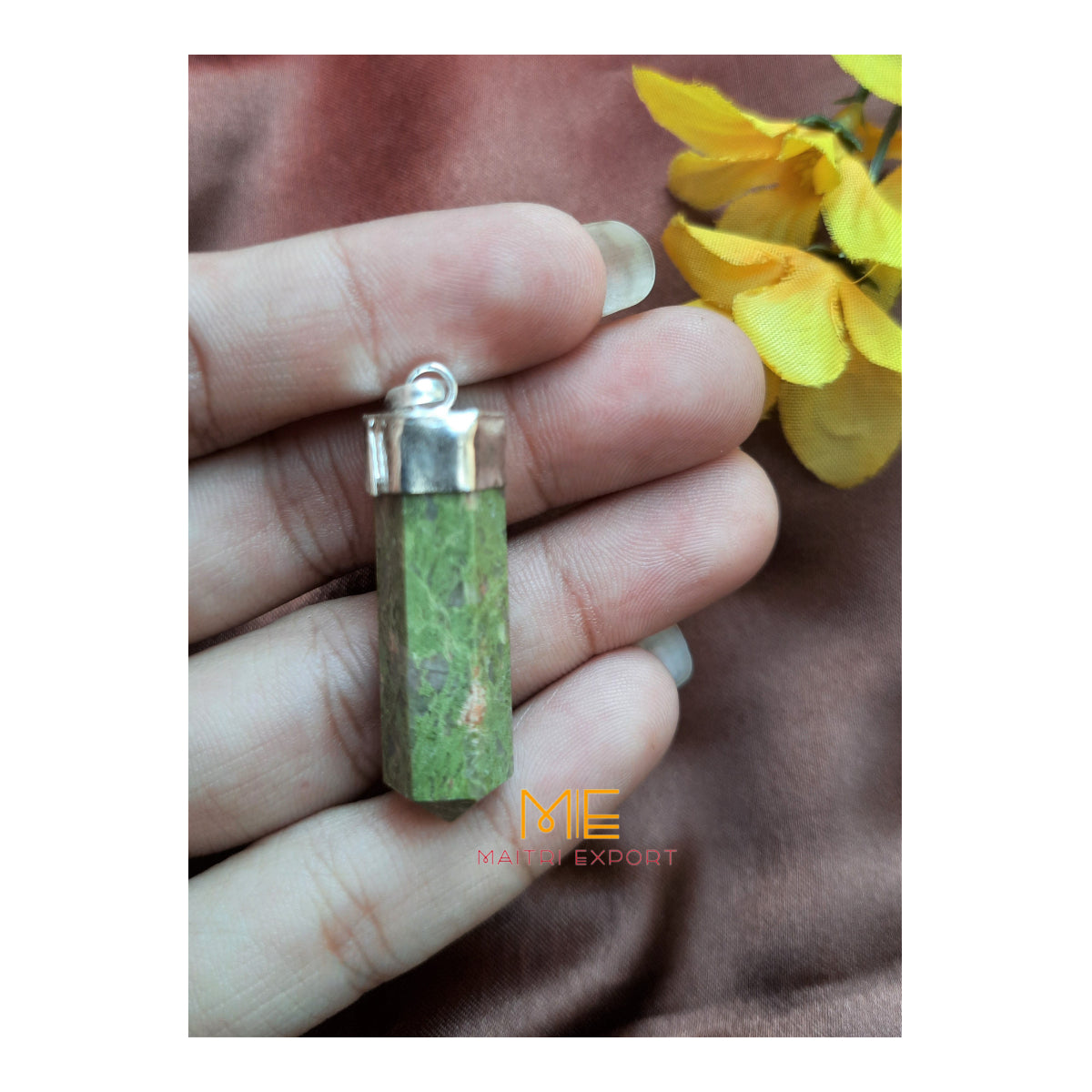 Natural crystal Single Point Pencil Pendant-Unakite-Maitri Export | Crystals Store