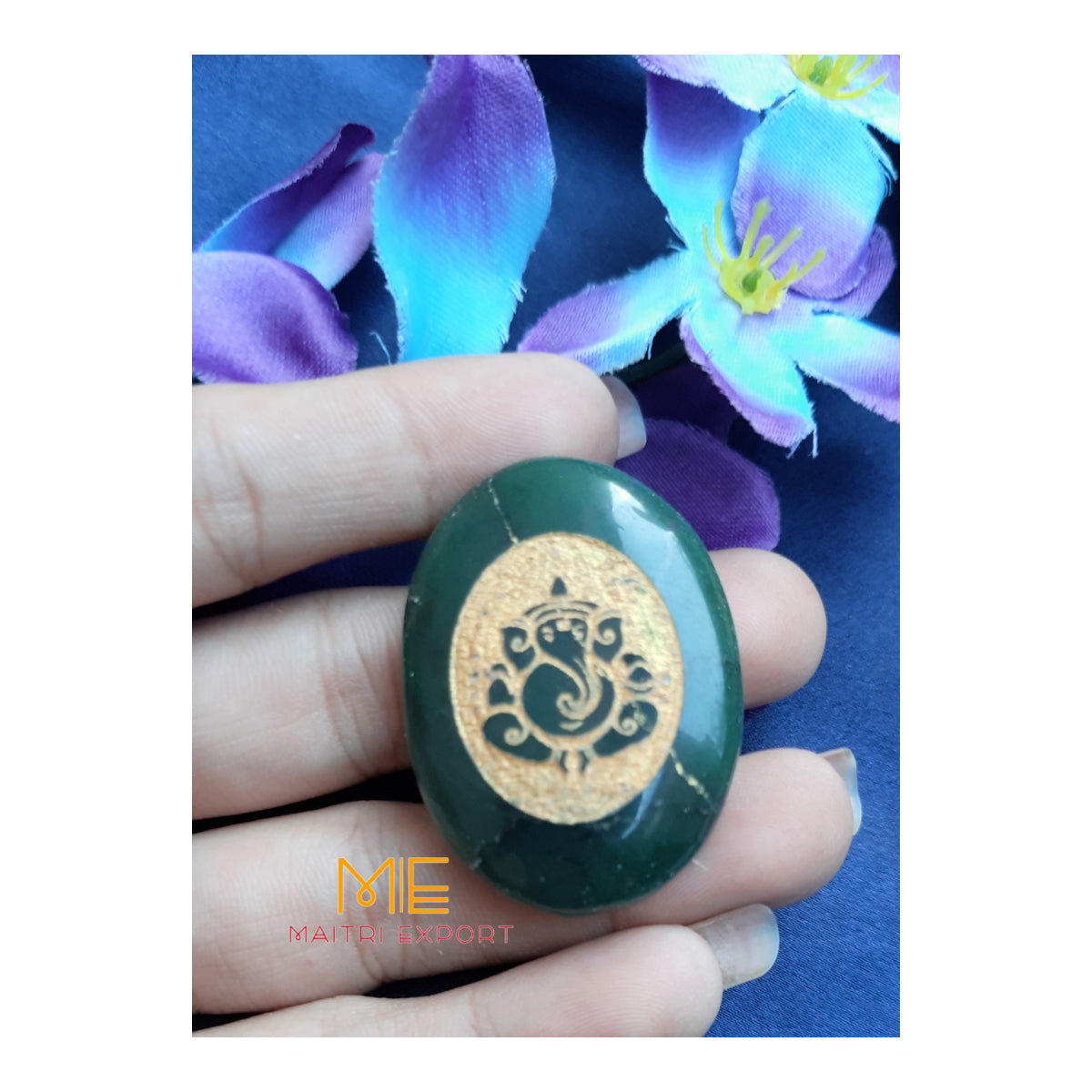 Green Jade Carving Oval-Ganesha-Maitri Export | Crystals Store