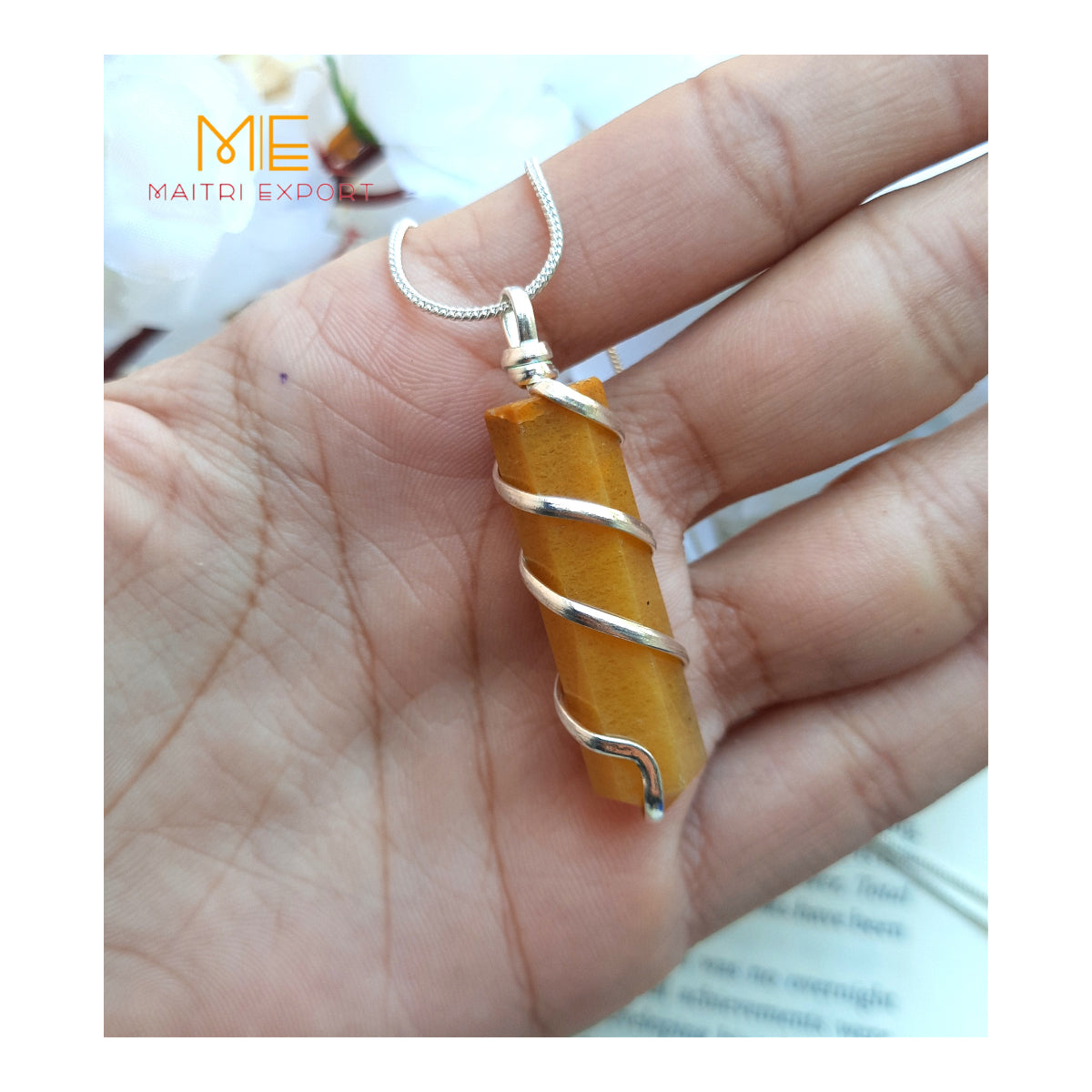 Single point wire wrapped pendant.-Yellow Aventurine-Maitri Export | Crystals Store