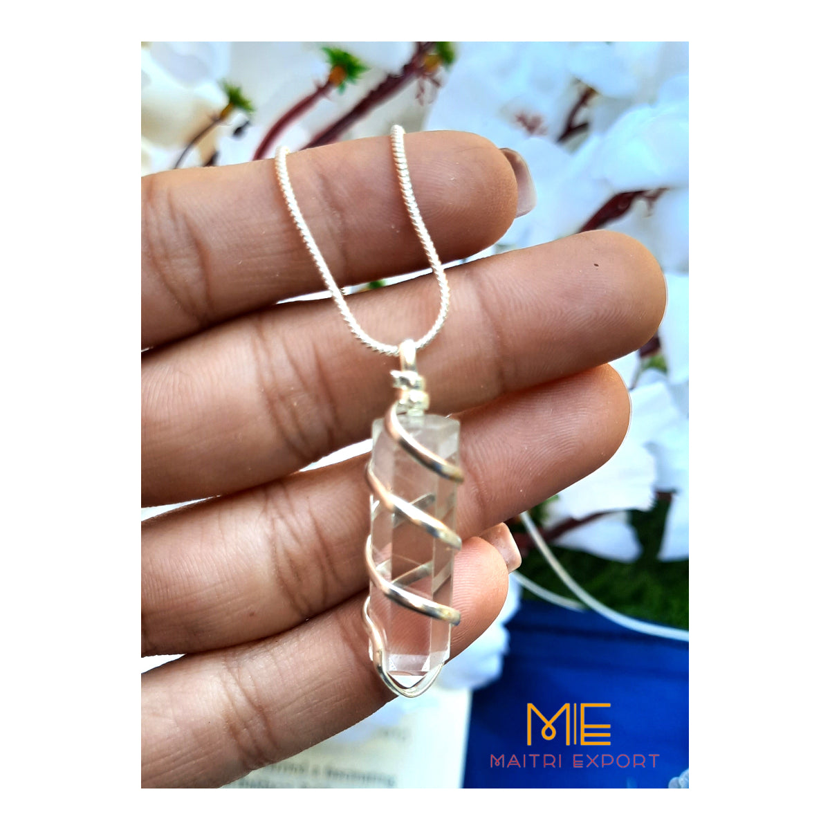 Single point wire wrapped pendant.-Clear quartz-Maitri Export | Crystals Store