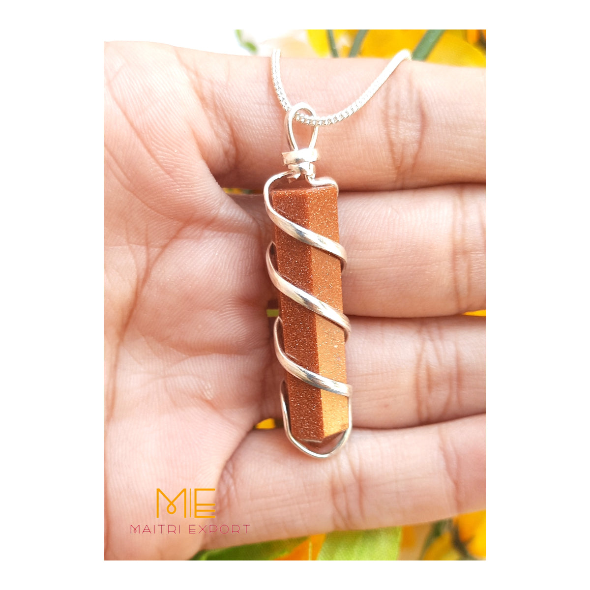 Single point wire wrapped pendant.-Red Goldstone-Maitri Export | Crystals Store