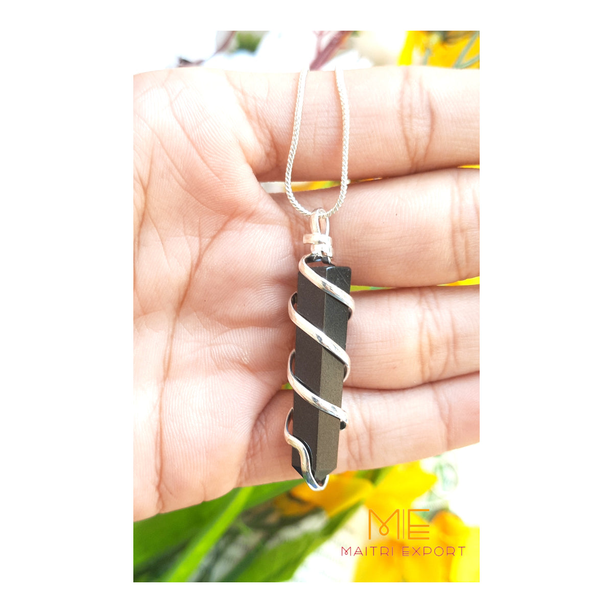 Single point wire wrapped pendant.-Black tourmaline-Maitri Export | Crystals Store