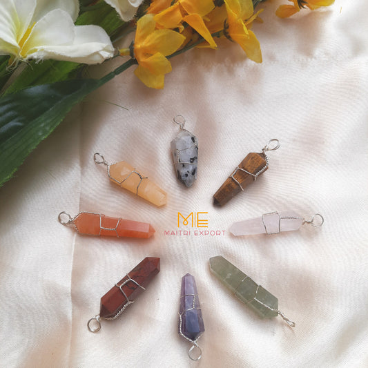 Natural crystal stone double point wrapped pendant-Maitri Export | Crystals Store