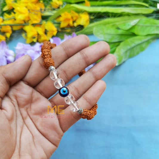 Rudraksha, Clear Quartz With Evil Eye Bracelet-Maitri Export | Crystals Store