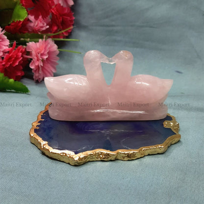 Natural rose Quartz hand carved mandarin duck pair-joint-Maitri Export | Crystals Store