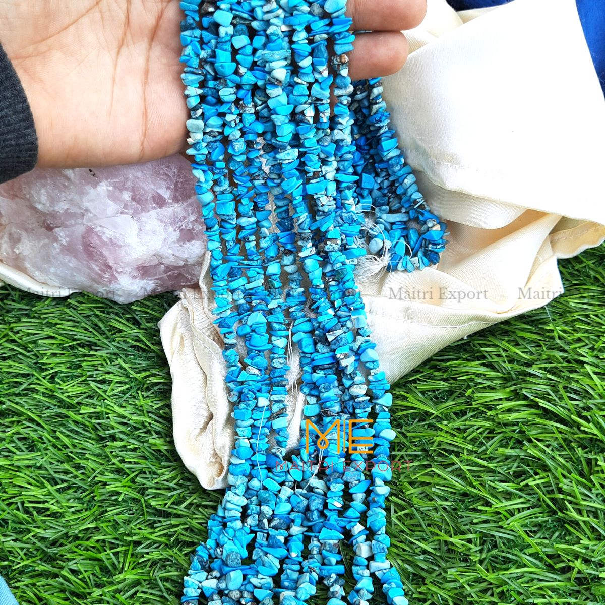 Crystal chips beads mala for bracelet / jewellery making ( 6 to 8 mm )-Turquoise-Maitri Export | Crystals Store