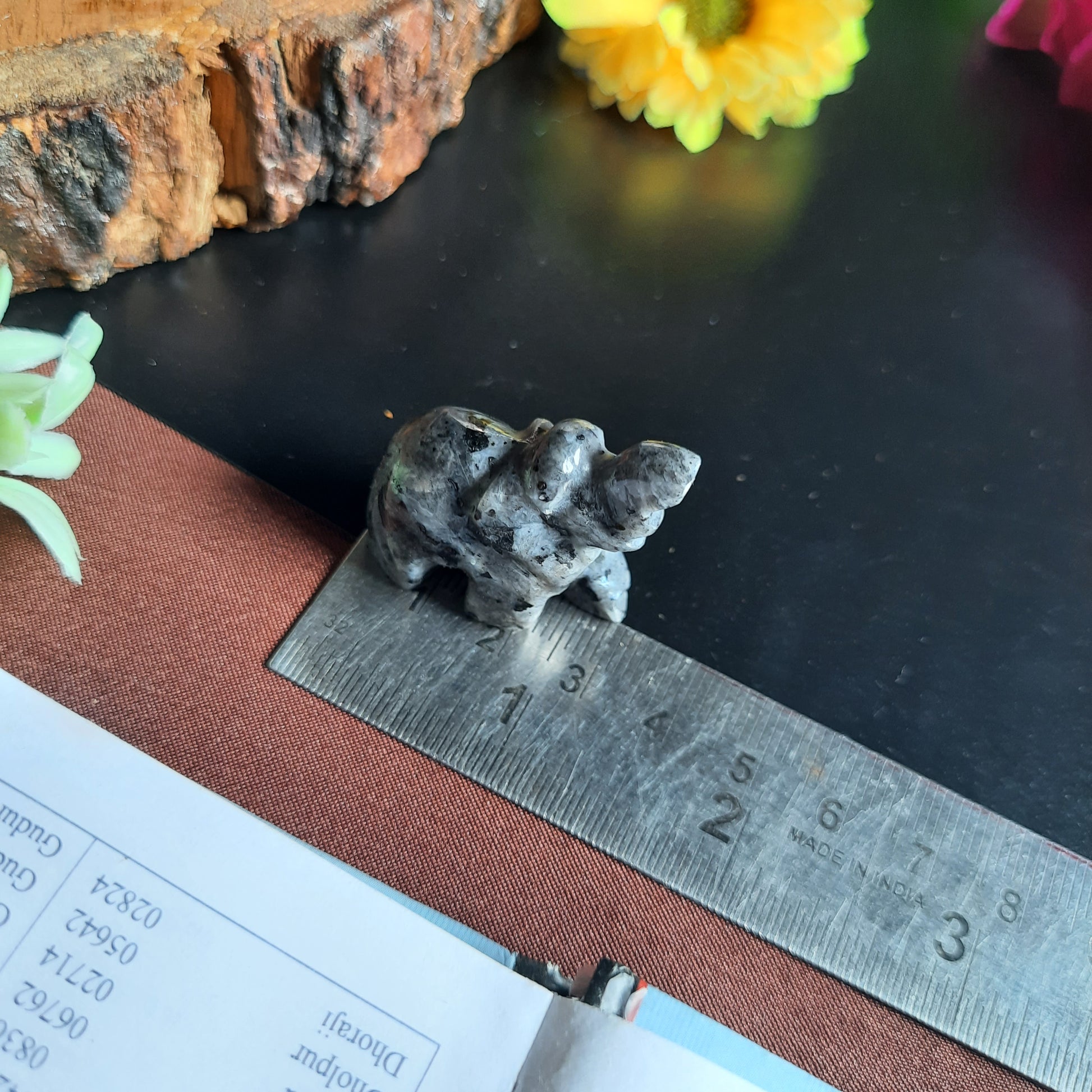 1 inch mini elephant crystal figurine-Larvakite-Maitri Export | Crystals Store