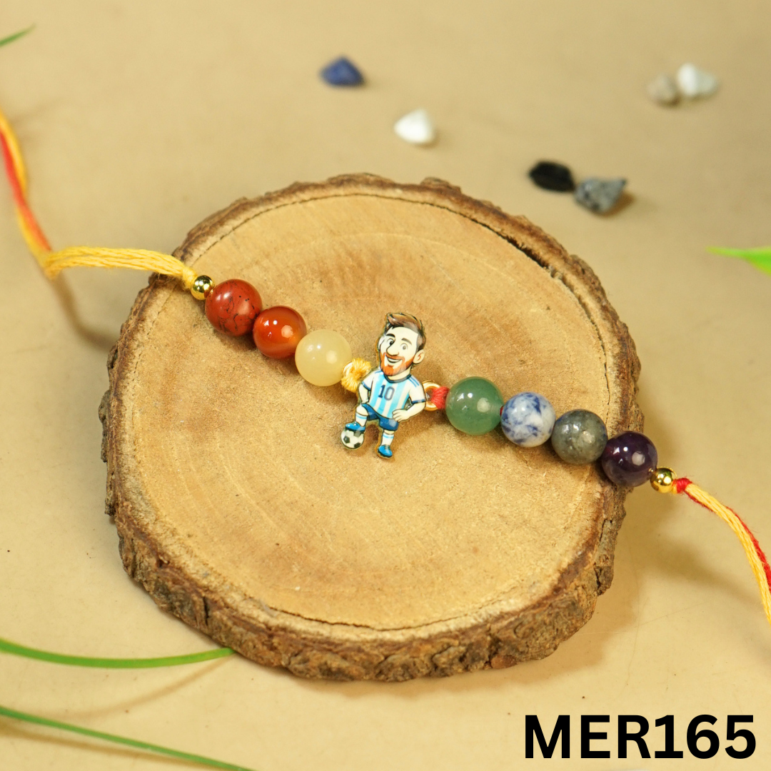 7 chakra stones with kids cartoon charms rakhi.-Football Boy No.1 [MER165]-Maitri Export | Crystals Store