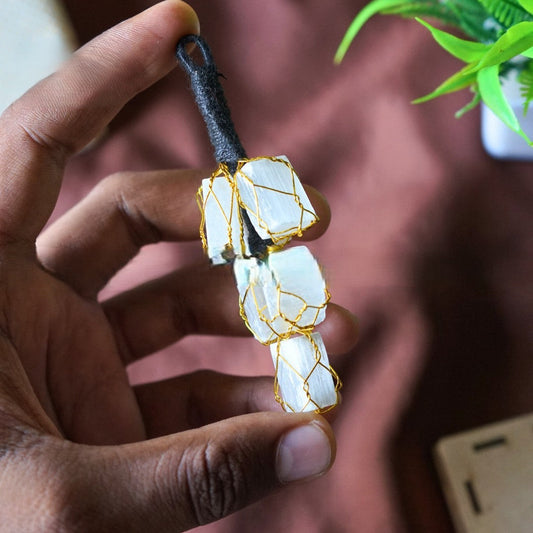 Selenite / tourmaline hanger ( 6 beads )-Selenite-Maitri Export | Crystals Store
