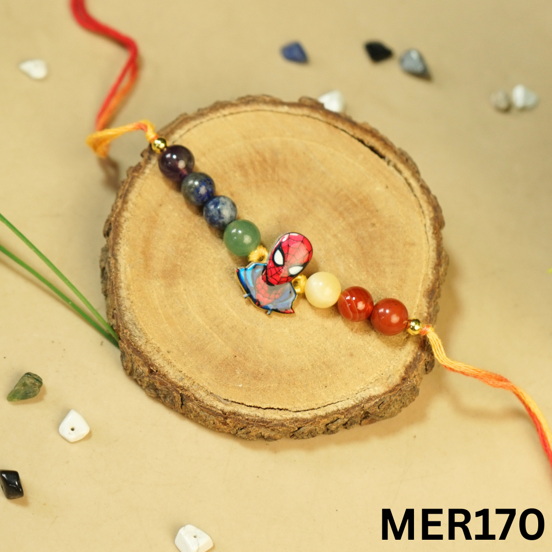 7 chakra stones with kids cartoon charms rakhi.-Spiderman No.3 [MER170]-Maitri Export | Crystals Store