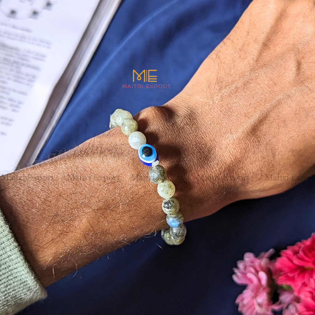 8mm faceted crystal beaded bracelet with evil eye-Maitri Export | Crystals Store