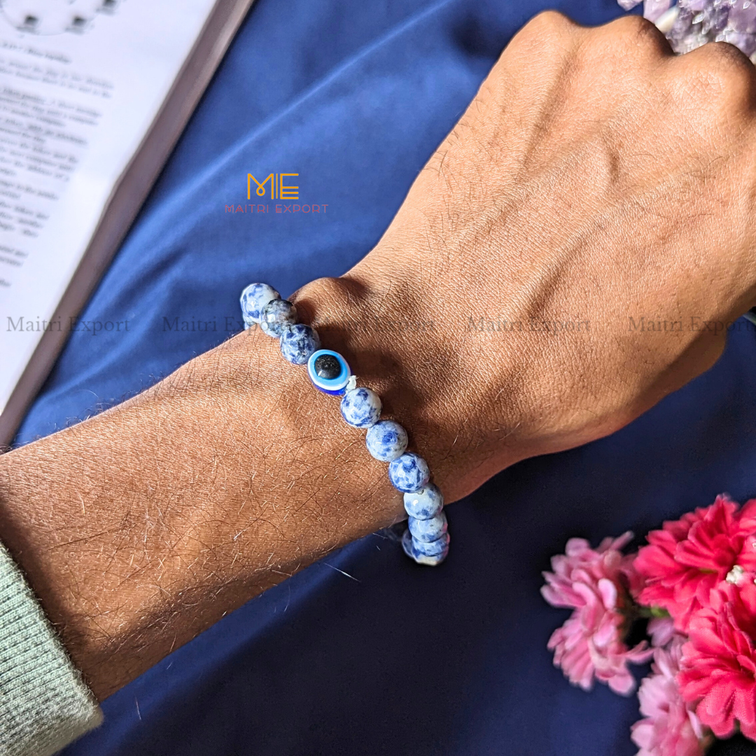 8mm faceted crystal beaded bracelet with evil eye-Maitri Export | Crystals Store