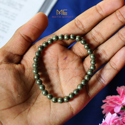 Pyrite Natural Crystal Healing Bracelet-6mm-Maitri Export | Crystals Store