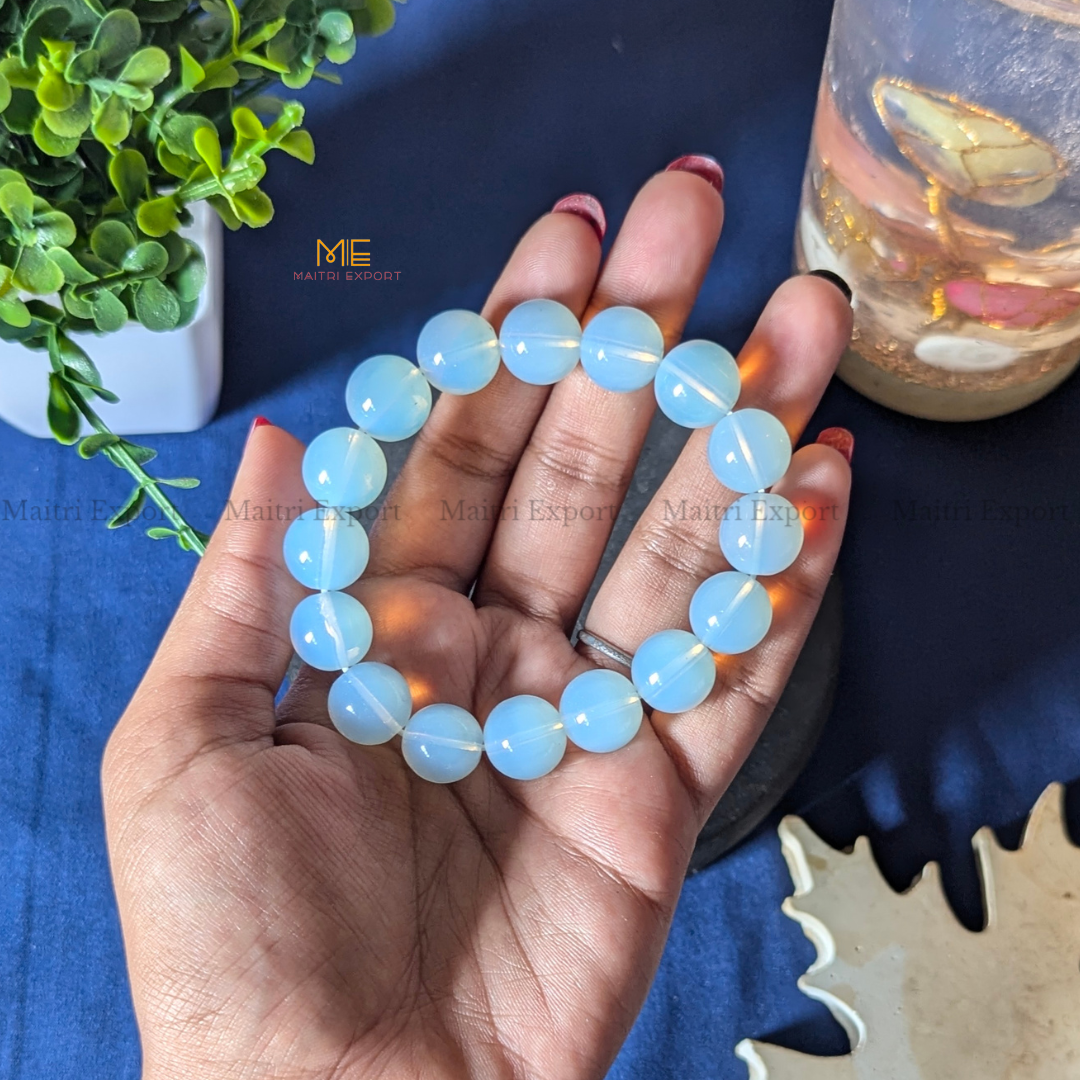 Natural Crystal Healing Stone 12mm Bracelet-Opalite-Maitri Export | Crystals Store