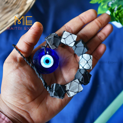 Selenite / Tourmaline Evil Eye Hanger-Selenite & Black Tourmaline-7 Beads-Maitri Export | Crystals Store
