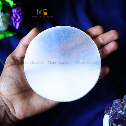 Natural selenite stone different shapes plain plate-Round-4 Inch-Maitri Export | Crystals Store