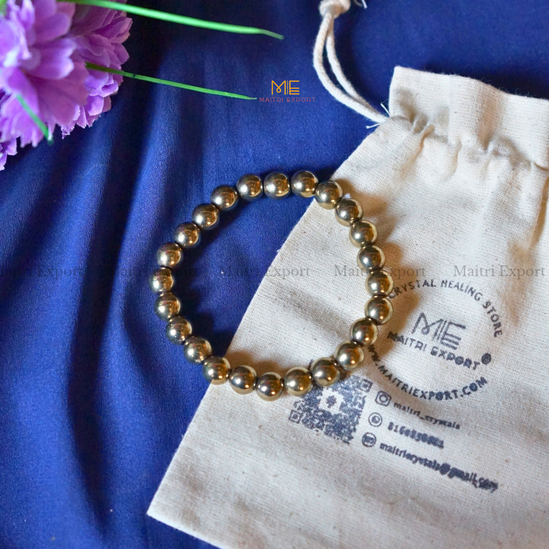 Golden Pyrite ( Hematite coated ) 8mm Natural Crystal Healing Bracelet-Maitri Export | Crystals Store