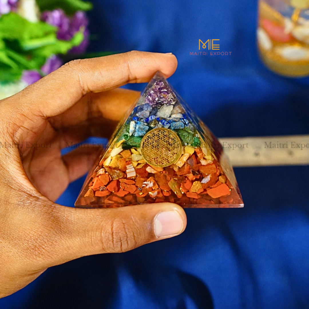 7 Chakra Orgone Pyramid with Tree Of Life Symbol-Maitri Export | Crystals Store