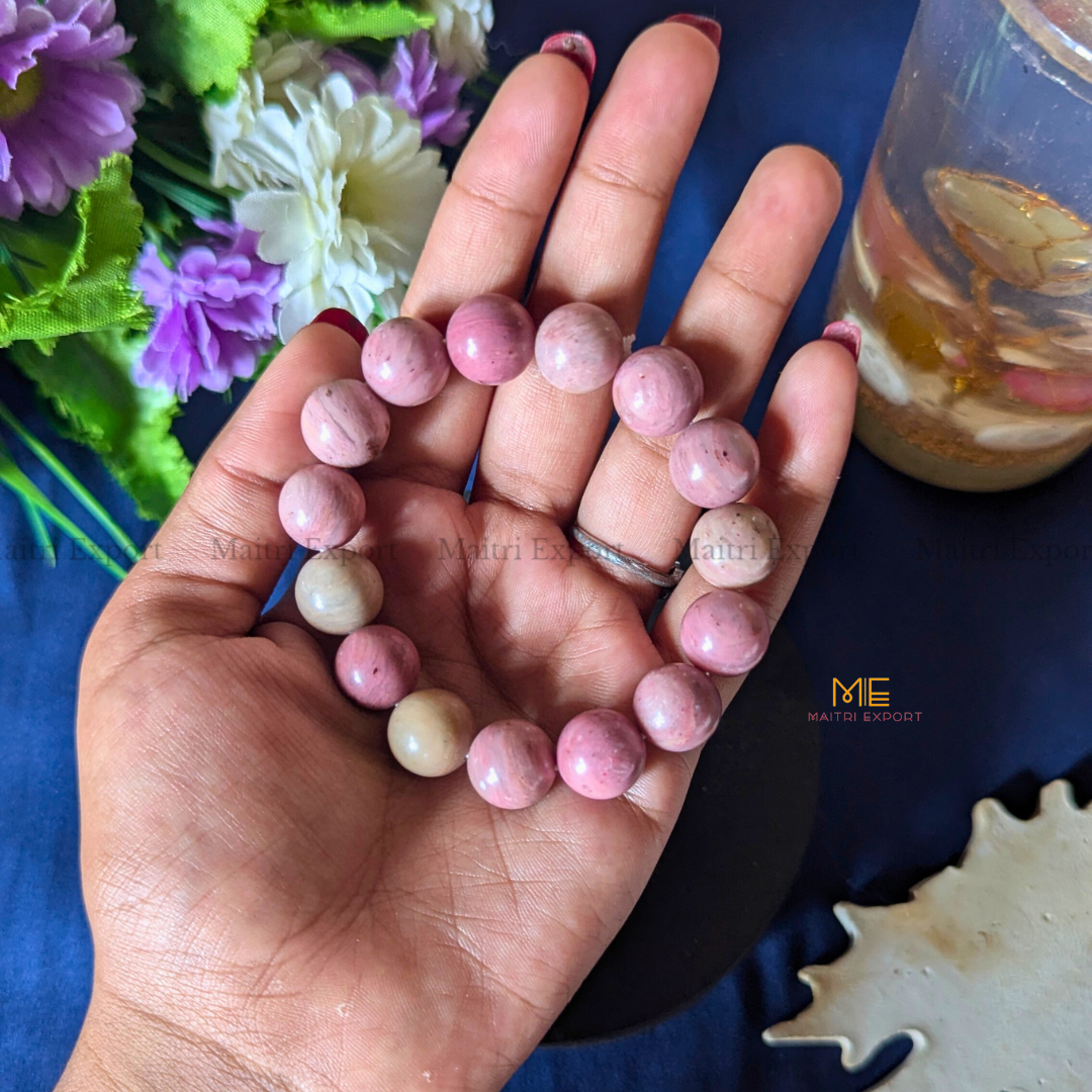 Natural Crystal Healing Stone 12mm Bracelet-Rhodochrosite-Maitri Export | Crystals Store