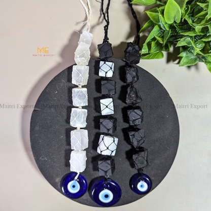 Selenite / Tourmaline Evil Eye Hanger-Maitri Export | Crystals Store