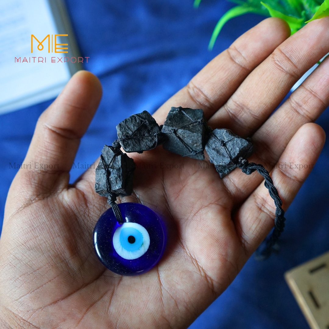 Selenite / Tourmaline Evil Eye Hanger-Black Tourmaline-4 Beads-Maitri Export | Crystals Store