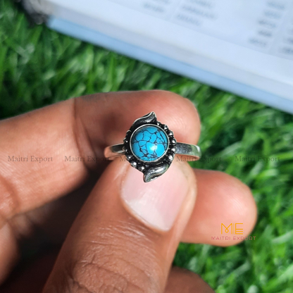 Natural Gemstone Crystal Adjustable Rings (1)-Turquoise-Maitri Export | Crystals Store